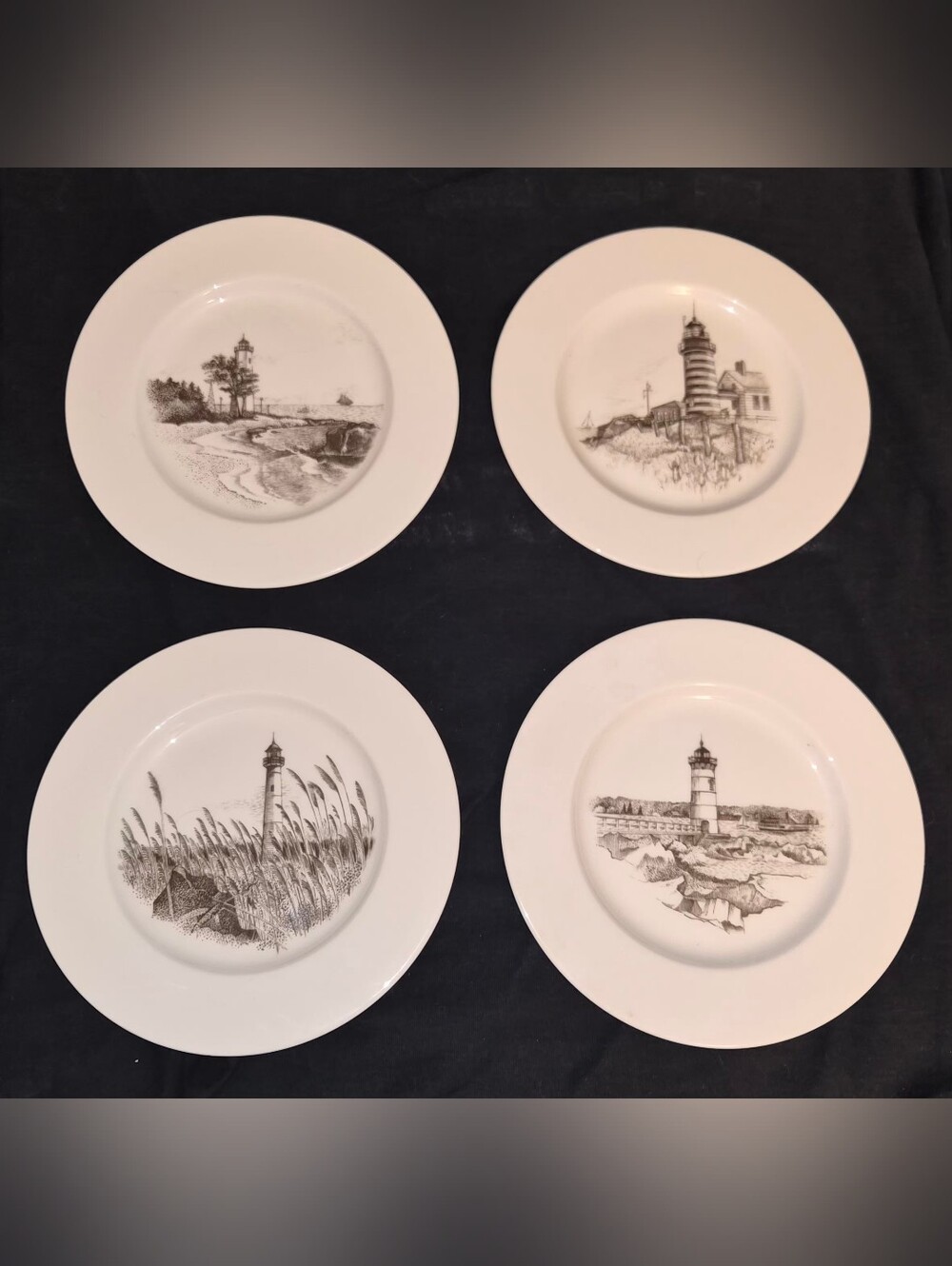 Set of 4 Ross-Simons Bone China Lighthouse Pattern 10" Salad Plates 2002 Retired